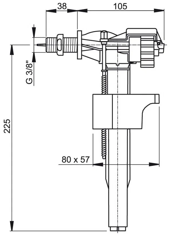 Впускной механизм для керамического бачка, боковая подводка, металлическая резьба Alcaplast A160-3/8