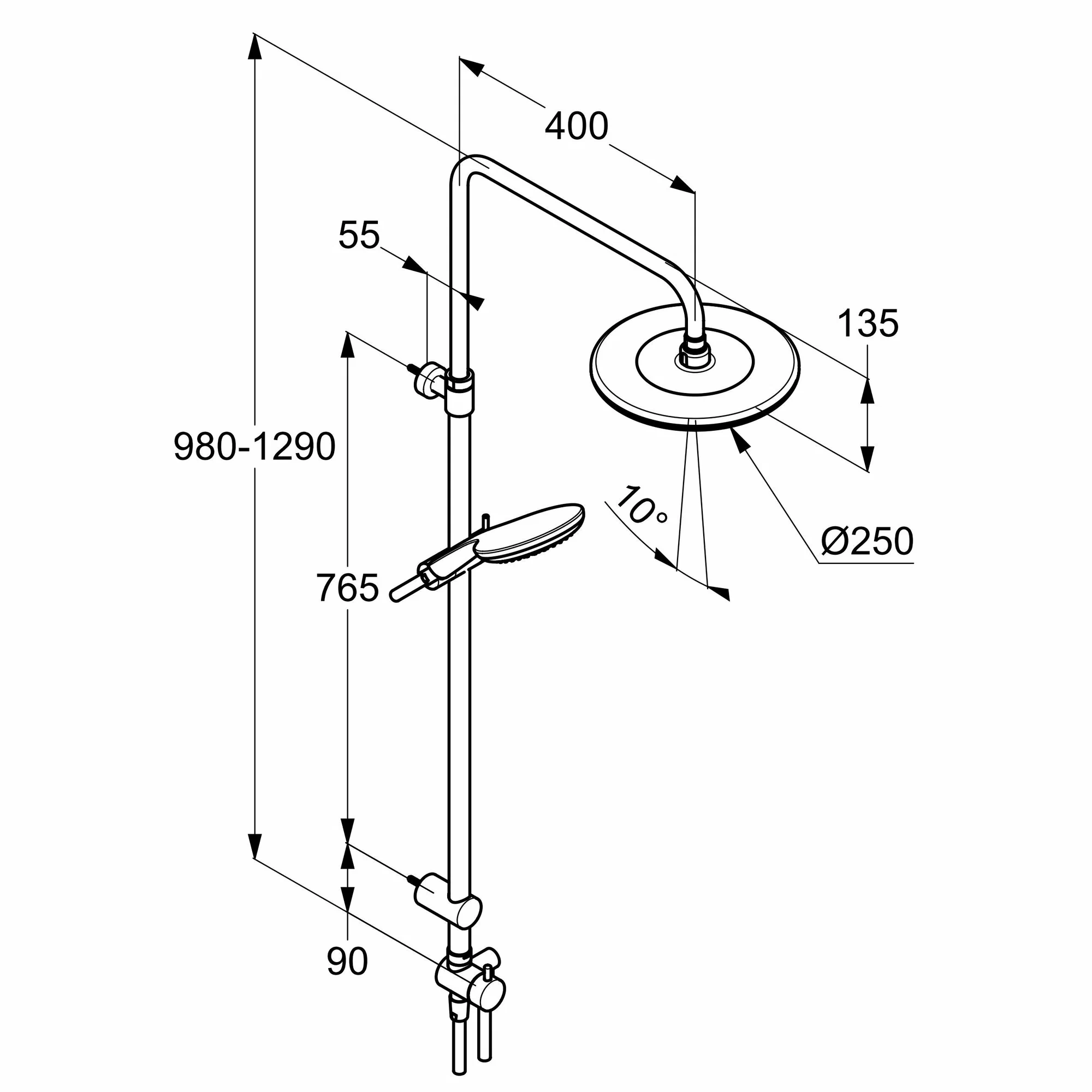 Душевая система с переключателем, без смесителя, хром Kludi Freshline 6709005-00