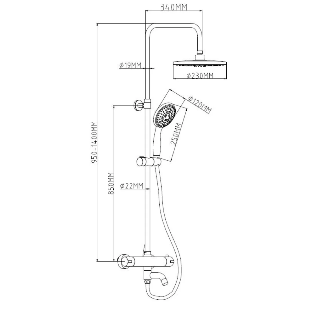 Душевая система с термостатом для ванны, хром ESKO STT1000