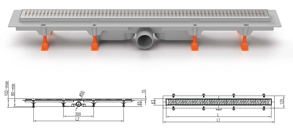 Трап линейный для пола, боковой слив MCH CH750/50K1
