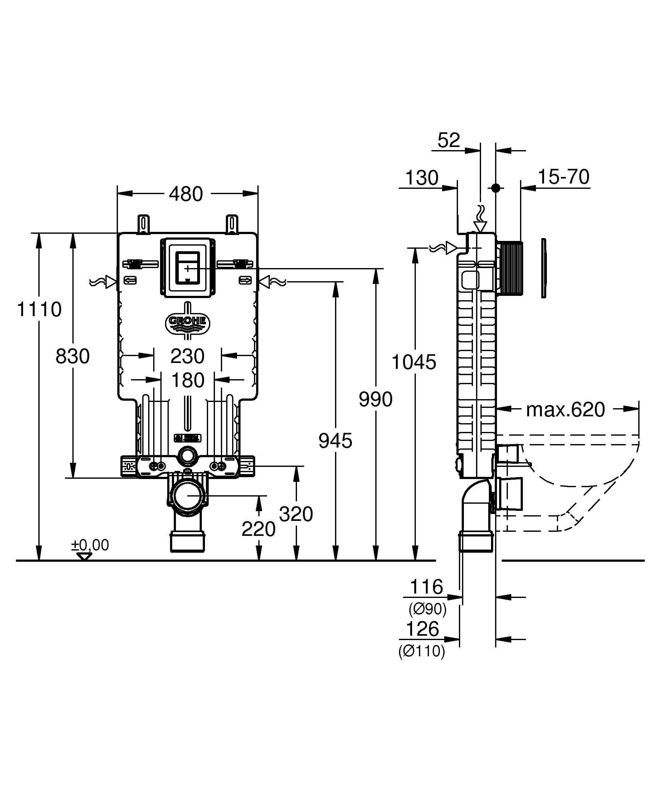 Смывной бачок, встраиваемый, пневматический Grohe GD2 38825000