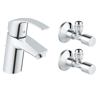 Смеситель для раковины с донным клапаном, с угловыми вентилями, хром Grohe Eurosmart 23588000