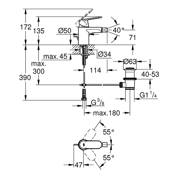Смеситель для биде с донным клапаном, хром Grohe Eurosmart Cosmopolitan 32839000 | интернет-магазин Sanstore Смеситель для биде с донным клапаном, хром Grohe Eurosmart Cosmopolitan 32839000