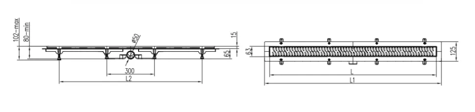 Трап линейный для пола, боковой слив MCH CH1050/50HN1