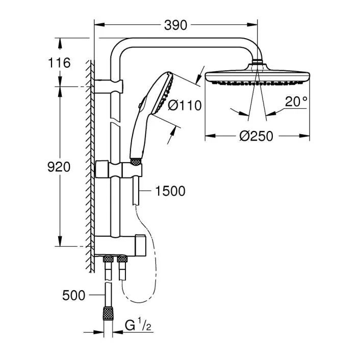 Душевая система с переключателем, без смесителя, черный Grohe Tempesta 250 269792431