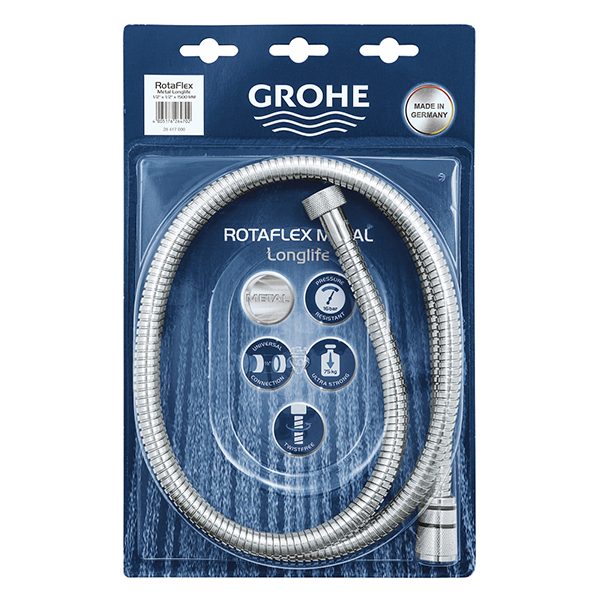 Душевой шланг GROHE Rotaflex металлический, 1500 мм, хром (28417000) – интернет-магазин Sanstore - выгодно Душевой шланг GROHE Rotaflex металлический, 1500 мм, хром (28417000)