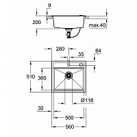 Мойка K700, композитная, 560x510, черный гранит Grohe 31651AP0
