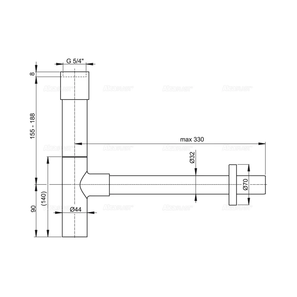 Сифон для раковины d32, хром Alcaplast Design A402