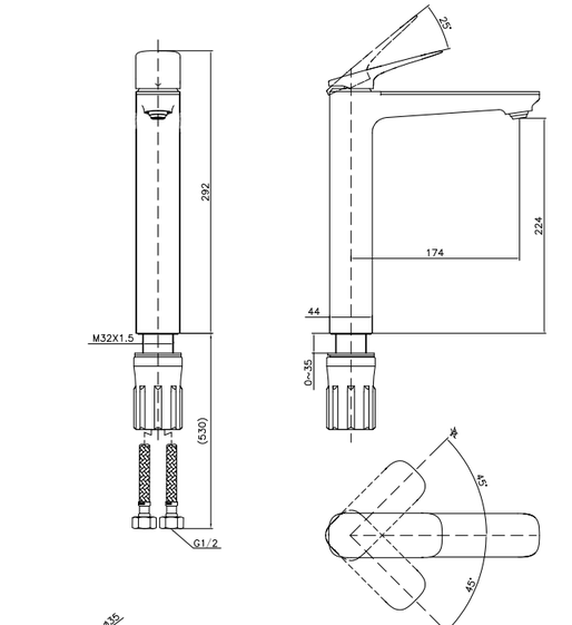 Смеситель для раковины, высокий, хром JOMOO P32385-634/1A-Z