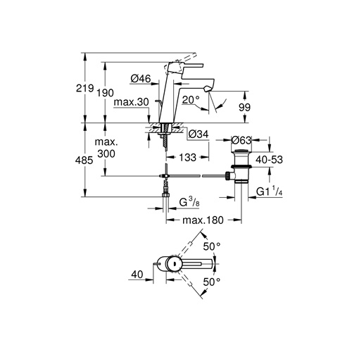 Смеситель для раковины с донным клапаном, размер М, средний излив, хром Grohe Concetto 23450001