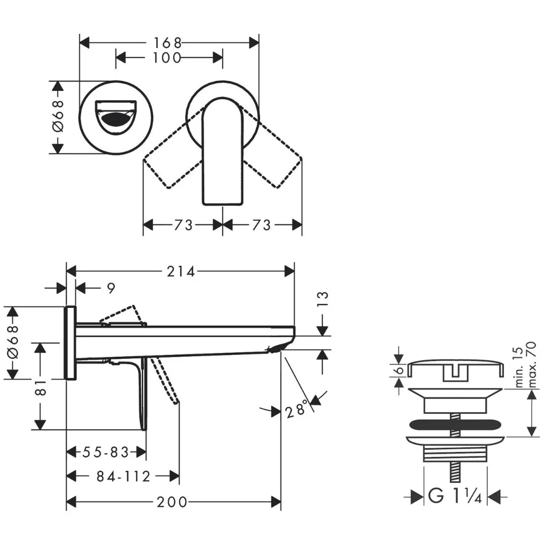 Смеситель для раковины, на 2 отверстия, с донным клапаном, хром Hansgrohe Rebris E 72568000