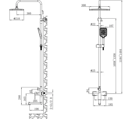 Душевая система со смесителем для ванны, золото ESKO Ekaterinburg ST250EKGOLD