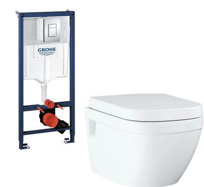 Комплект 4в1: Инсталляция 38772001, унитаз с крышкой-сиденьем GROHE Euro Ceramic 39703000/38772001