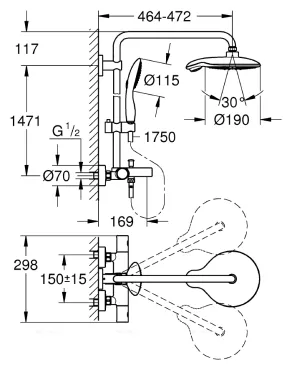 Душевая система с термостатом для ванны, хром Grohe Euphoria System 190 26227000