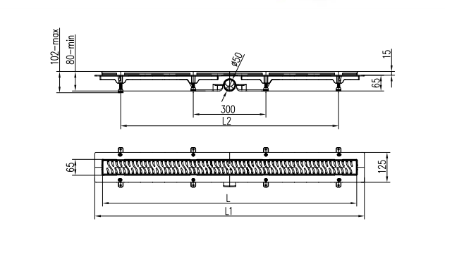 Трап линейный для пола, боковой слив MCH CH850/50KN1