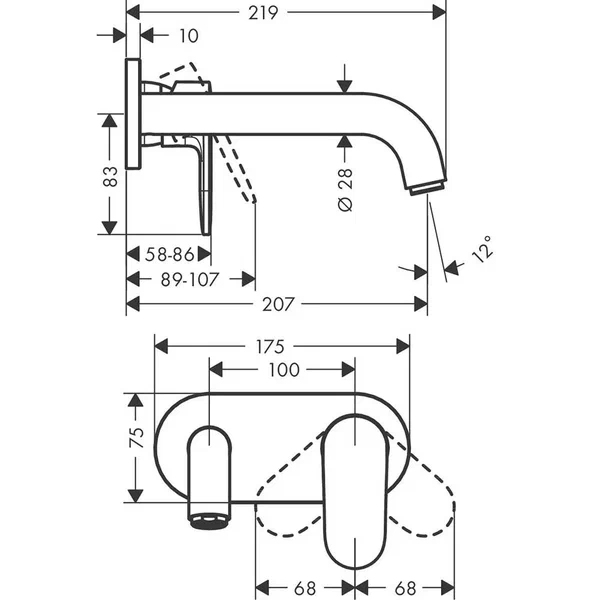 Смеситель для раковины, настенный, черный Hansgrohe Vernis Shape 71578670