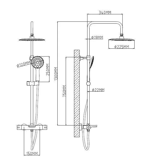 Душевая система с термостатом для ванны, хром ESKO STT2400