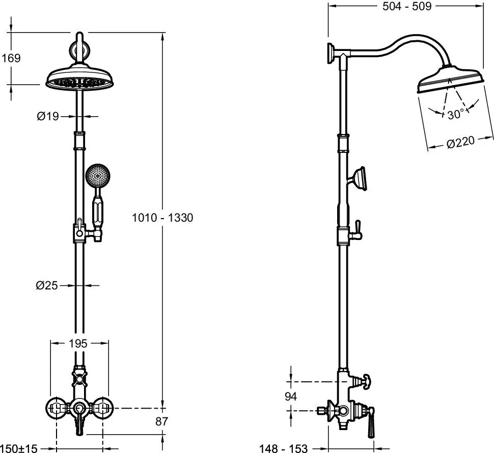 Душевая система со смесителем для душа, хром Jacob Delafon Cleo 1889 E24311-CP