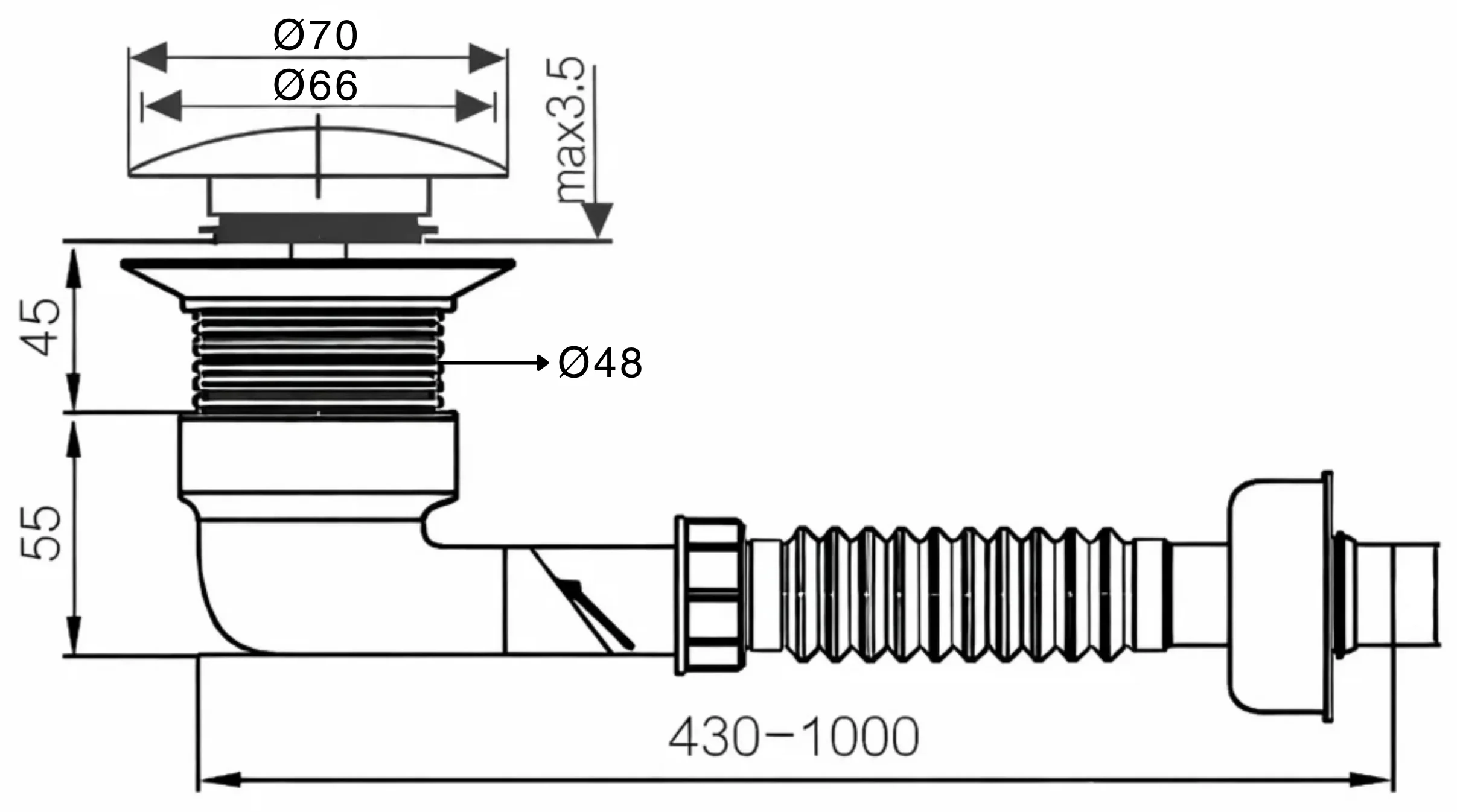 Сифон для раковины с сухим затвором и донным клапаном d48, хром Baoleelai BLL-1152CP