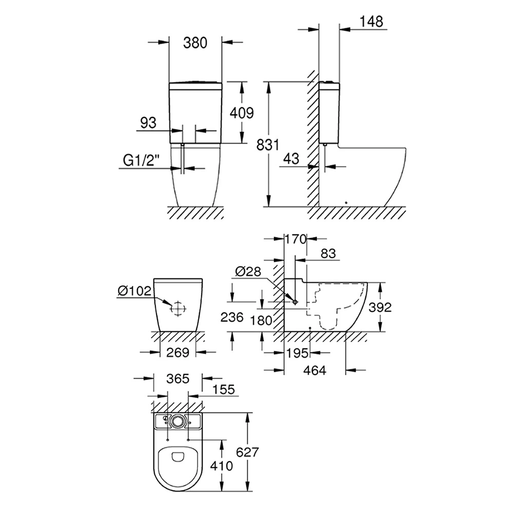 Унитаз напольный с бачком и сиденьем, альпин-белый Grohe Bau Ceramic 39910000/39912000/39913000