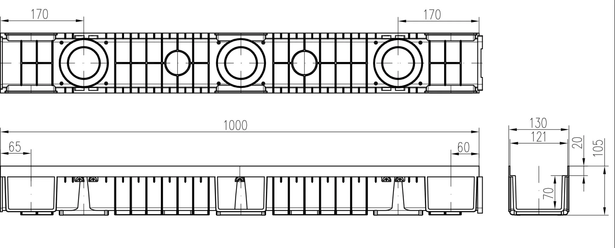 Водосточный желоб с оцинкованной решеткой, наружный MCH CH1112