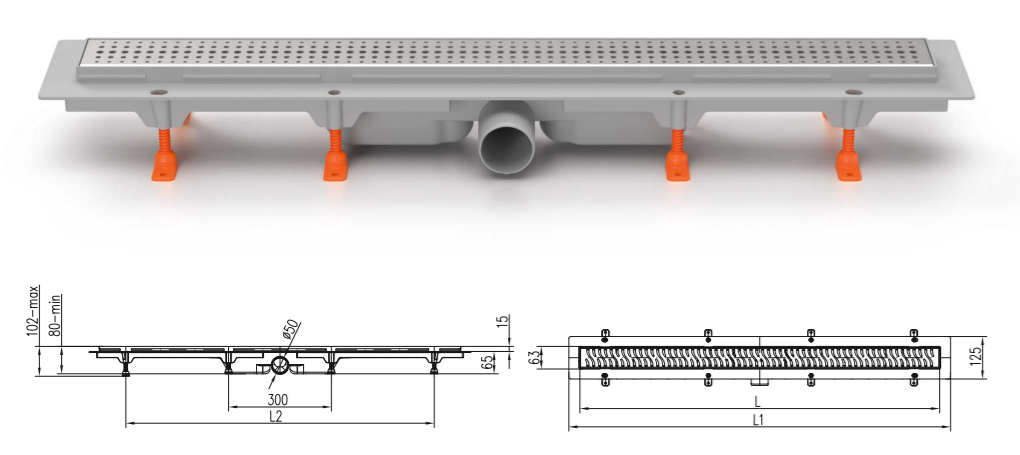 Трап линейный для пола, боковой слив MCH CH750/50M