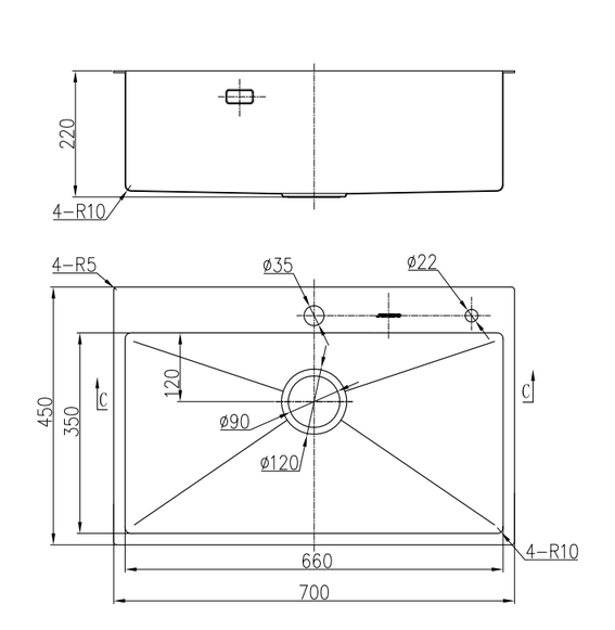 Мойка 450x700, одна чаша, нержавеющая сталь JOMOO 06235-9AZ-1