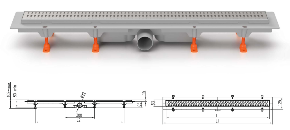 Трап линейный для пола, боковой слив MCH CH950/50K1