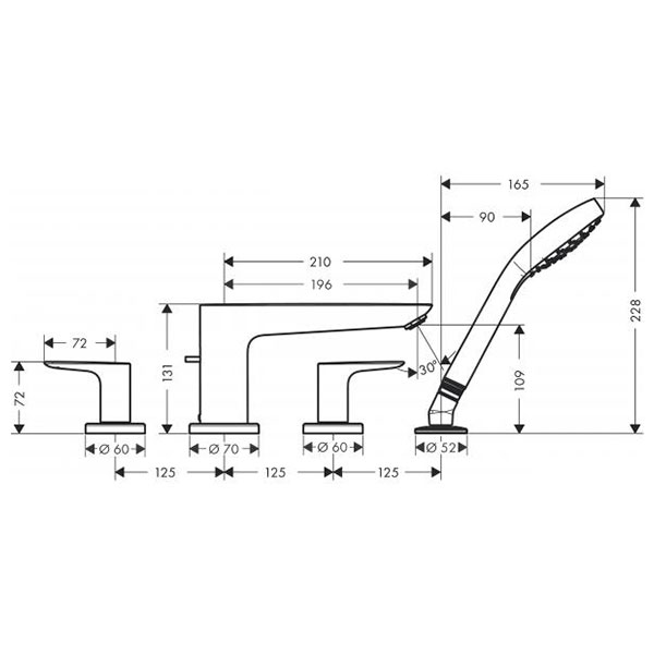 Смеситель для ванны с душем, матовый черный Hansgrohe Talis E 71748670